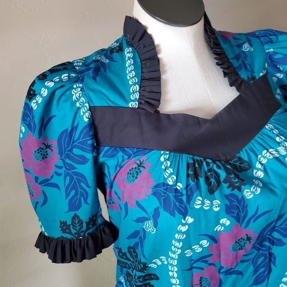 Ladies Vintage Blue Hawaiian muumuu Maxi dress medium - Picture 7 of 10